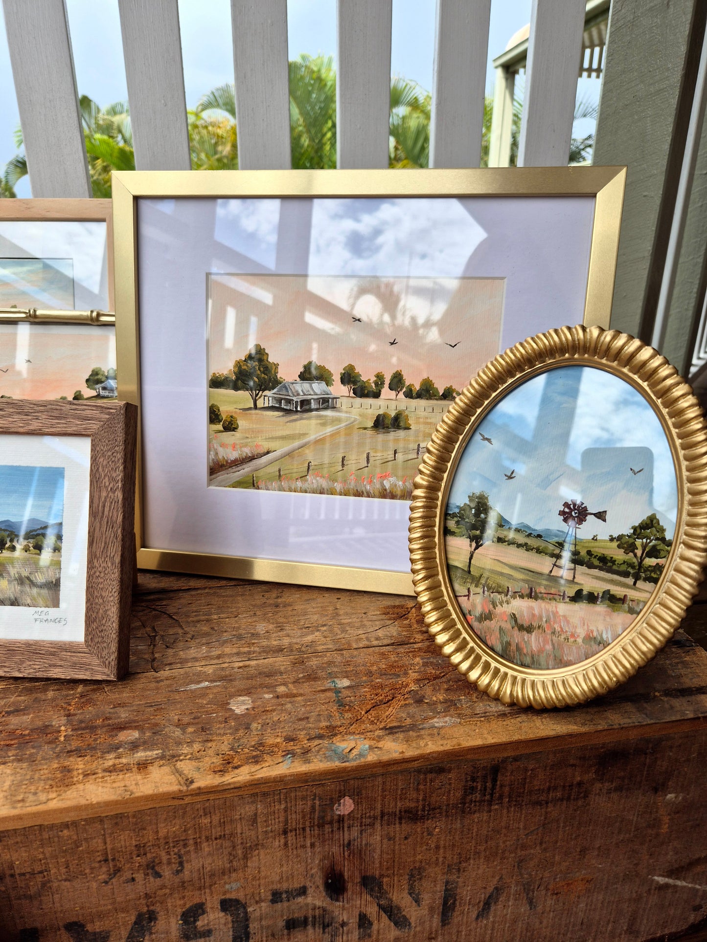 Brushed-gold look framed landscape