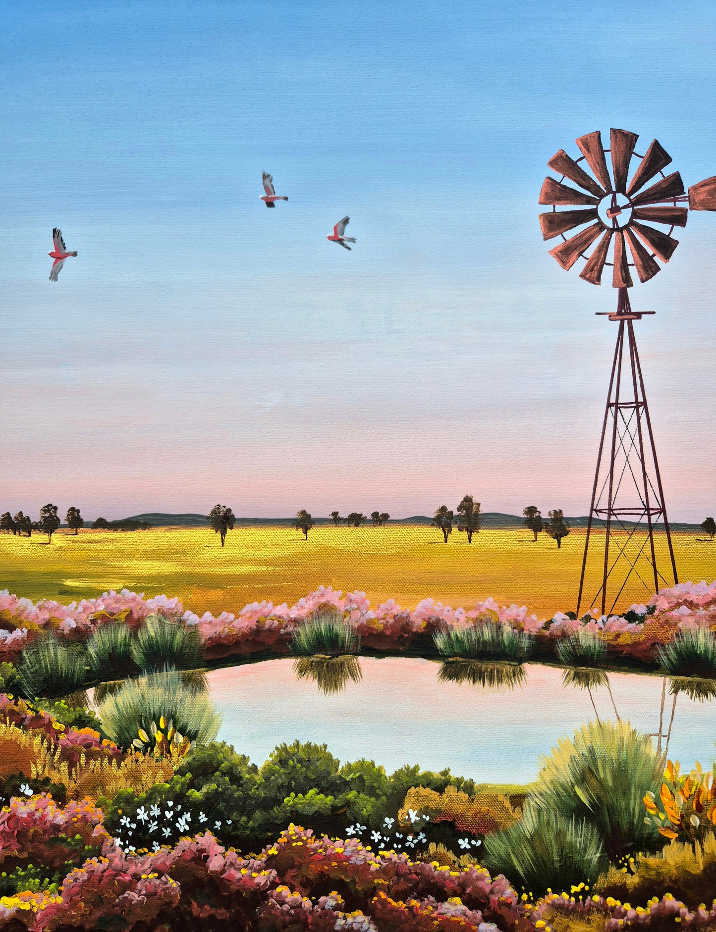 "Galahs on Dusk" 79x64cm