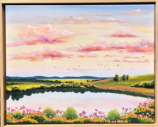 EMBELLISED CANVAS PRINT "Peachy Skies" 50x40cm