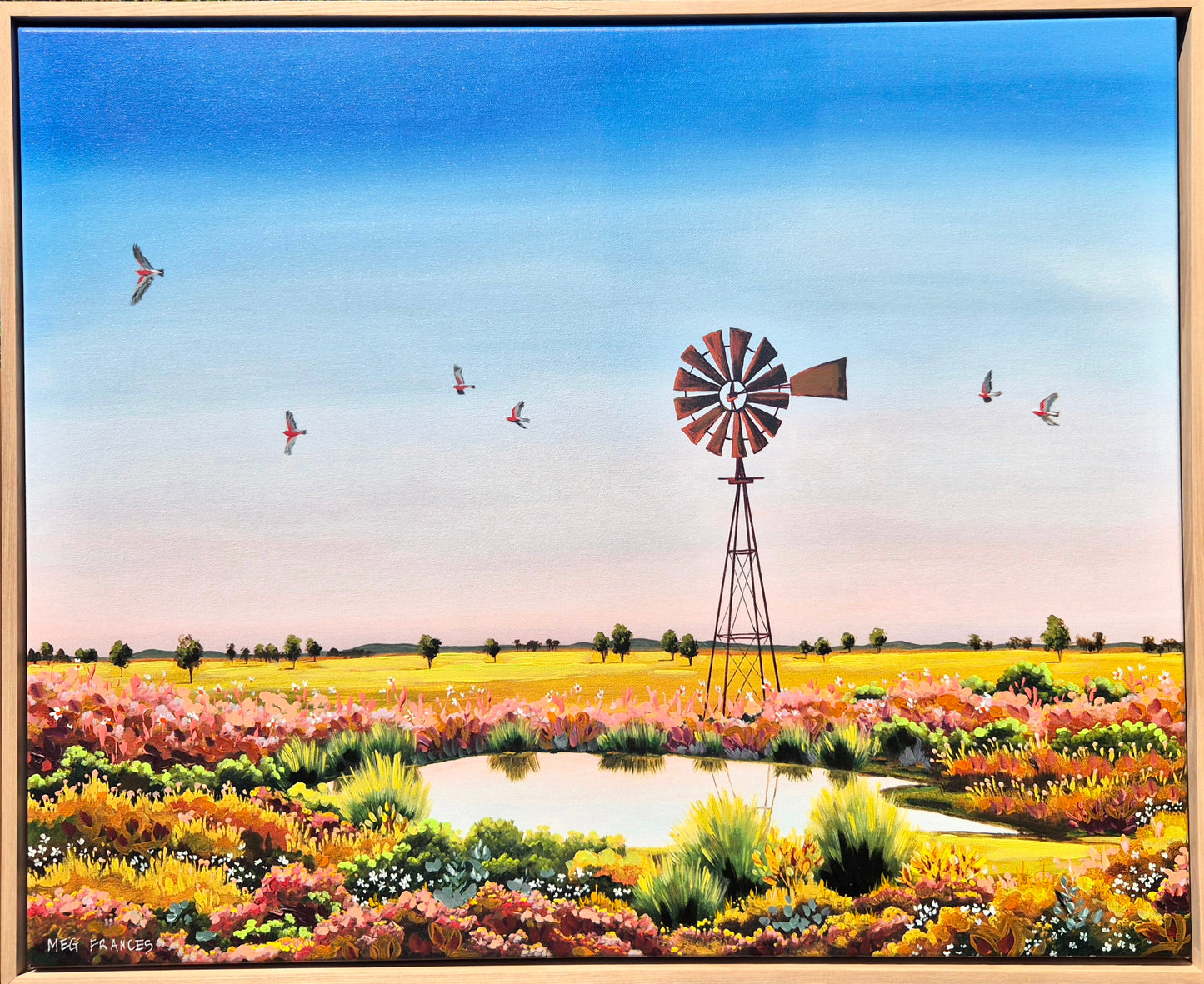 EMBELLISED CANVAS PRINT "Galahs on Dusk" 80x65cm