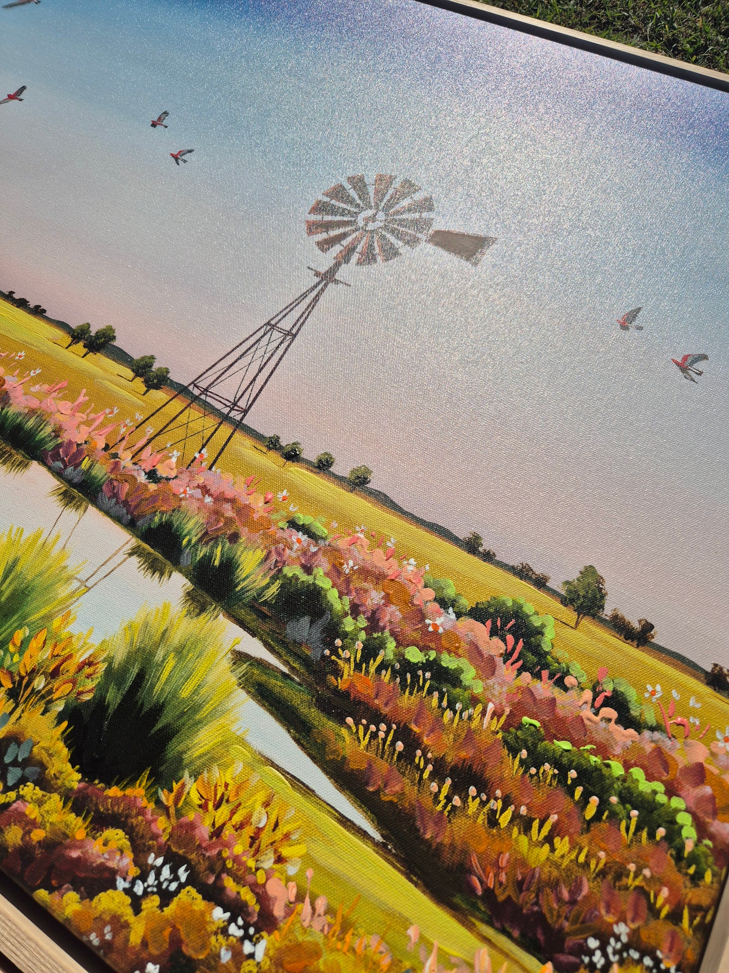 EMBELLISED CANVAS PRINT "Galahs on Dusk" 80x65cm